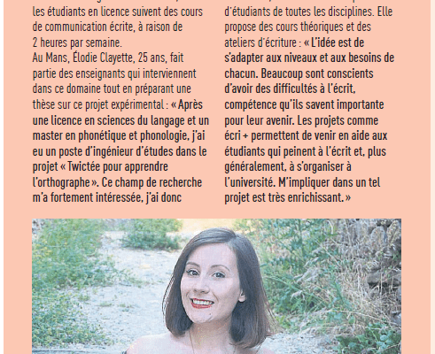 Article conjoint Le Maine Libre et Ouest France présentant écri+ par le regard d'Elodie Clayette, doctorante et enseignante à LMU