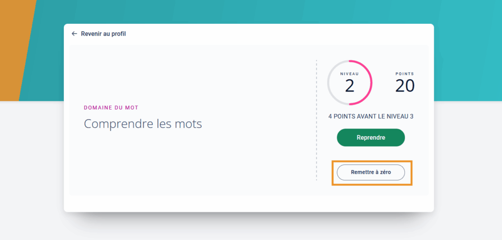 Compétence écri+tests cliquer sur remettre à zéro