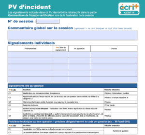 PV d'incident certification écri+